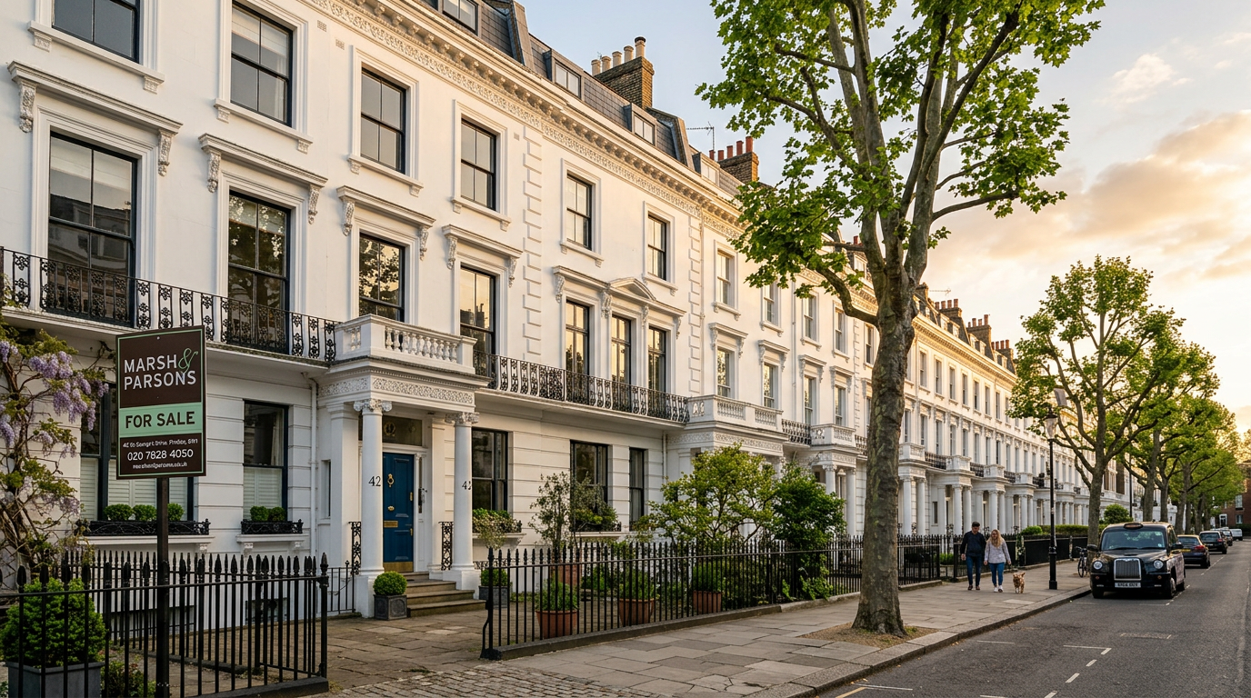 Beautiful Georgian white stucco terraced property in Pimlico London